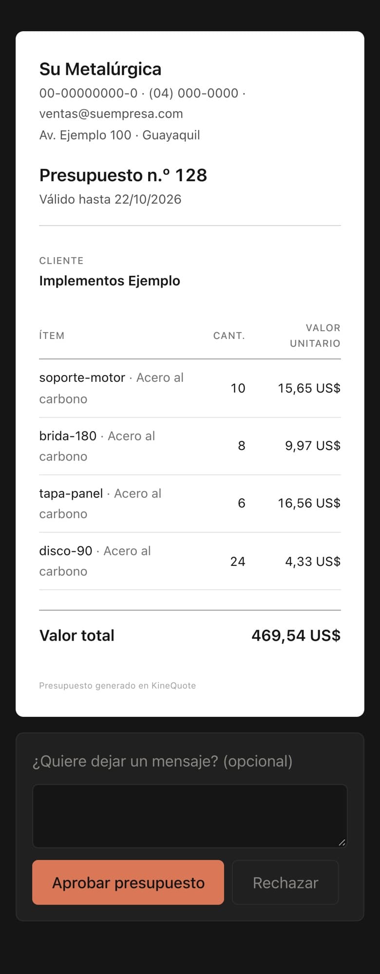 El cliente aprueba por enlace